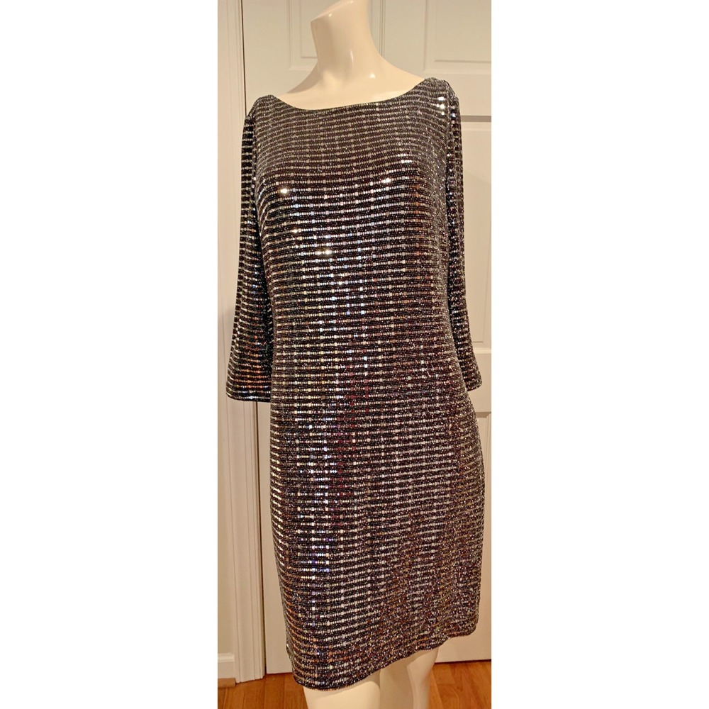 J. Howard Size 10 Sheath Dress Glitter Black Nylon Metallic New